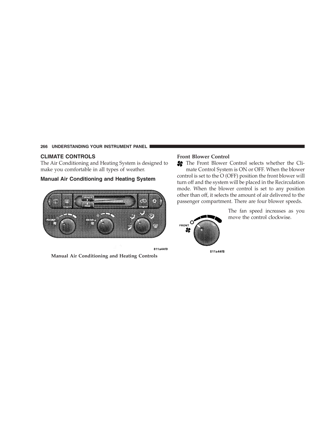 Chrysler 2005 Town and Country manual Climate Controls, Manual Air Conditioning and Heating System, Front Blower Control 