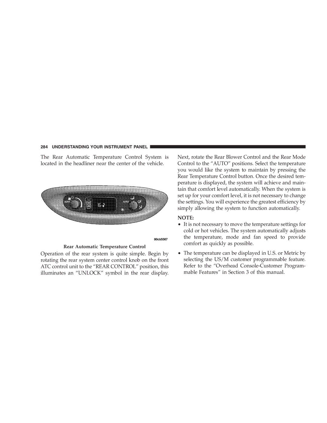 Chrysler 2005 Town and Country manual Rear Automatic Temperature Control 