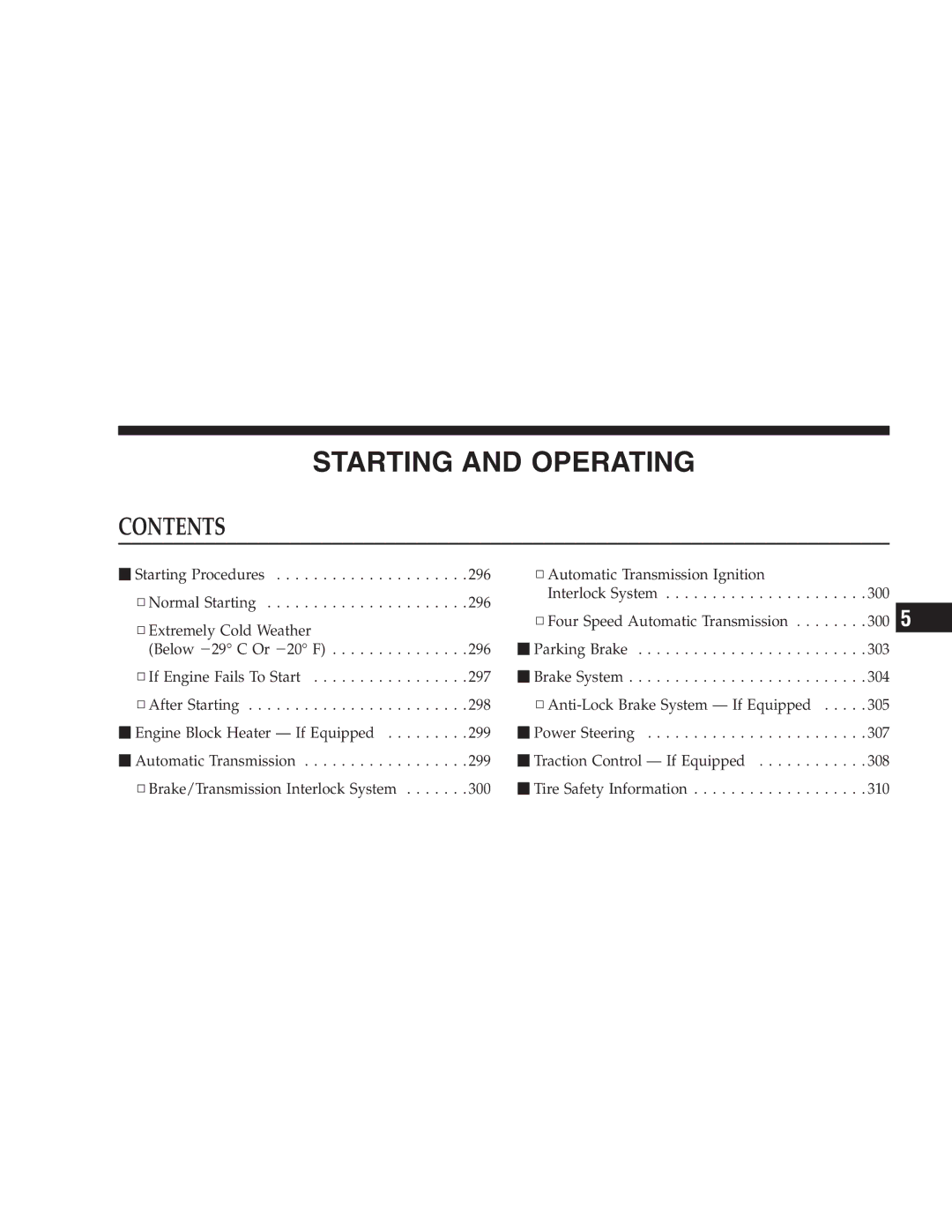 Chrysler 2005 Town and Country manual Starting and Operating 