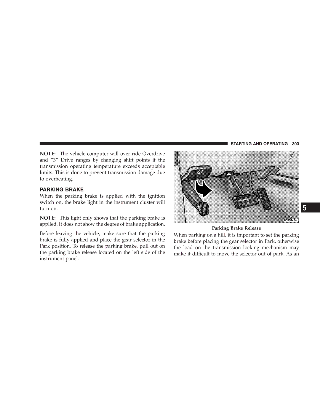 Chrysler 2005 Town and Country manual Parking Brake 