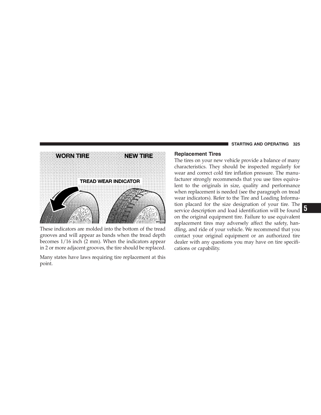 Chrysler 2005 Town and Country manual Replacement Tires 