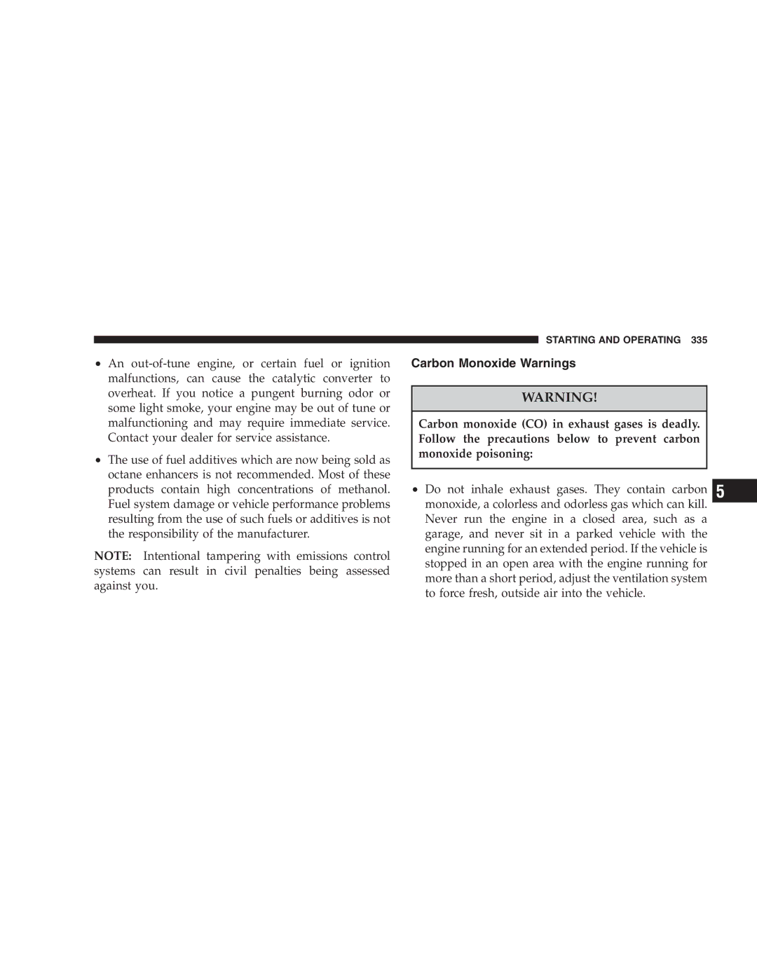 Chrysler 2005 Town and Country manual Carbon Monoxide Warnings 