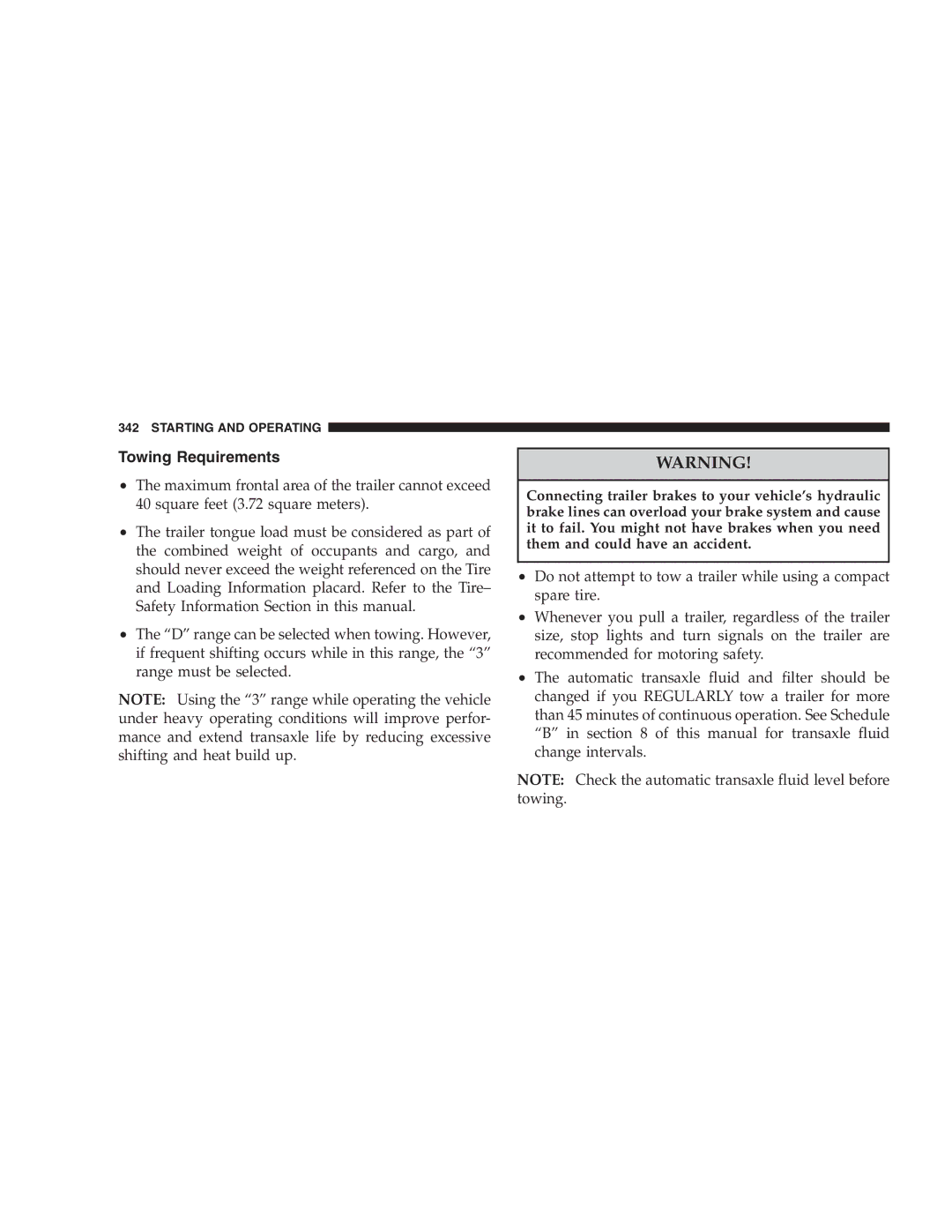 Chrysler 2005 Town and Country manual Towing Requirements 