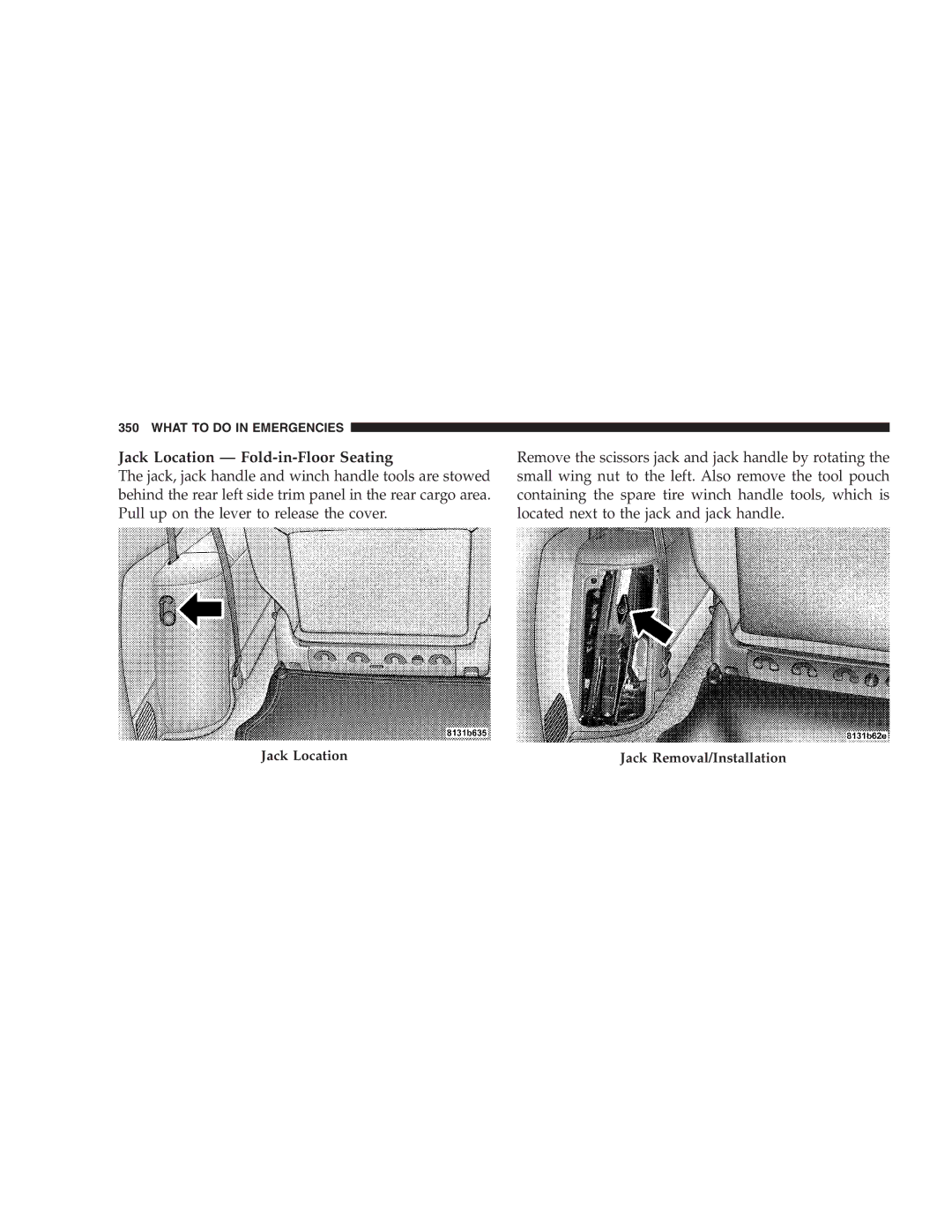 Chrysler 2005 Town and Country manual Jack Location Fold-in-Floor Seating 