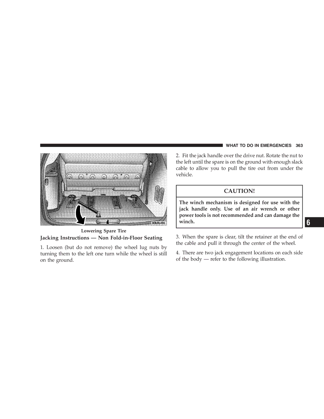 Chrysler 2005 Town and Country manual Jacking Instructions Non Fold-in-Floor Seating 