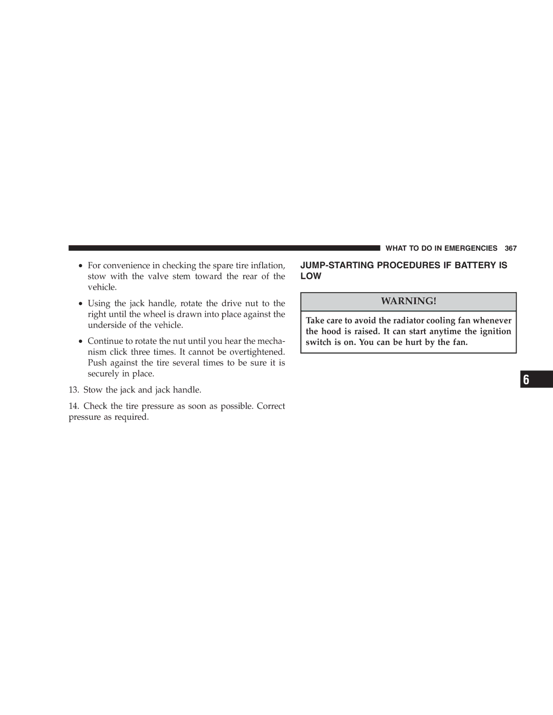 Chrysler 2005 Town and Country manual JUMP-STARTING Procedures if Battery is LOW 