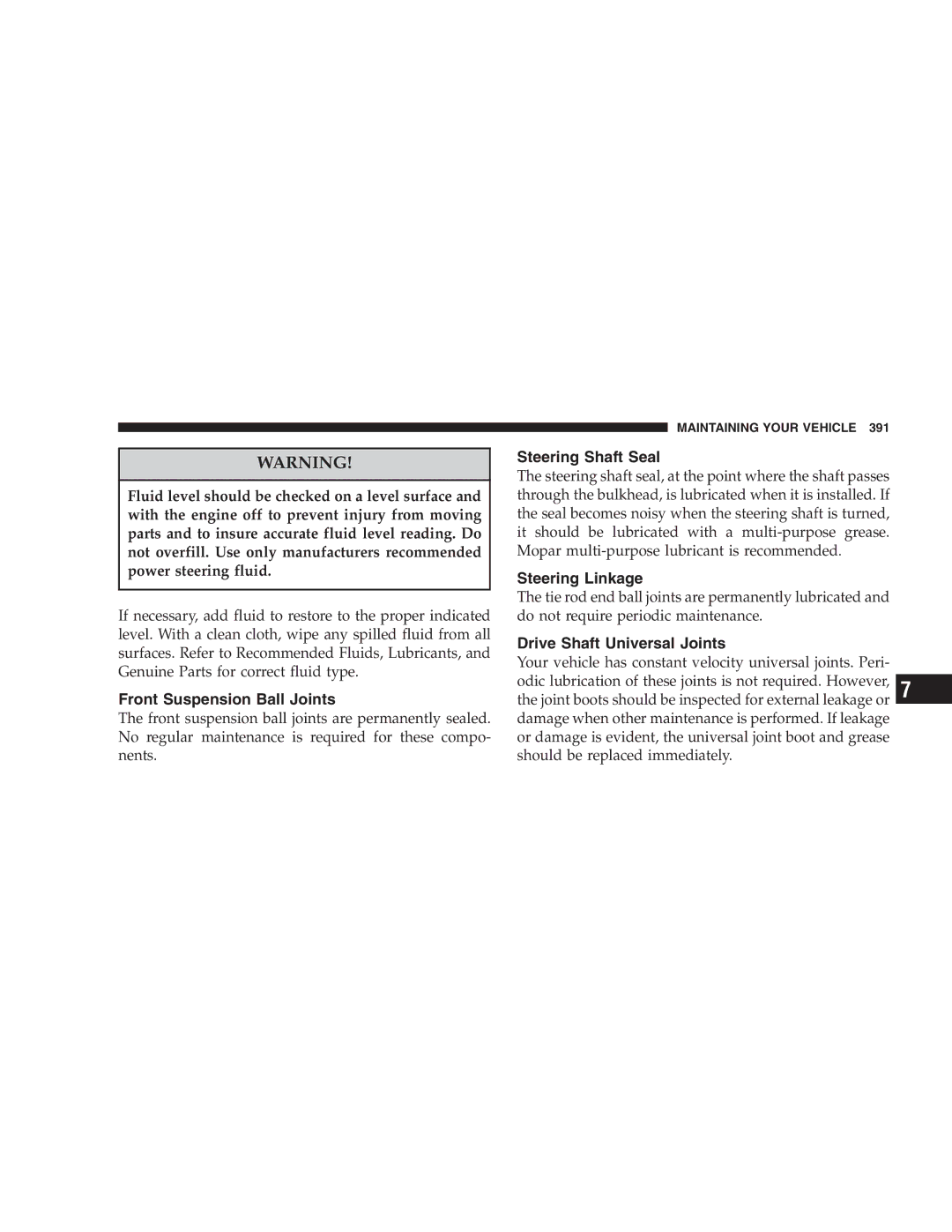 Chrysler 2005 Town and Country manual Front Suspension Ball Joints, Steering Shaft Seal, Steering Linkage 