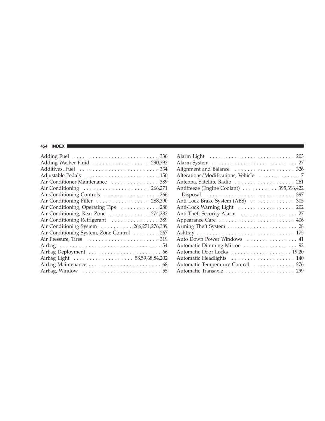 Chrysler 2005 Town and Country manual Index 