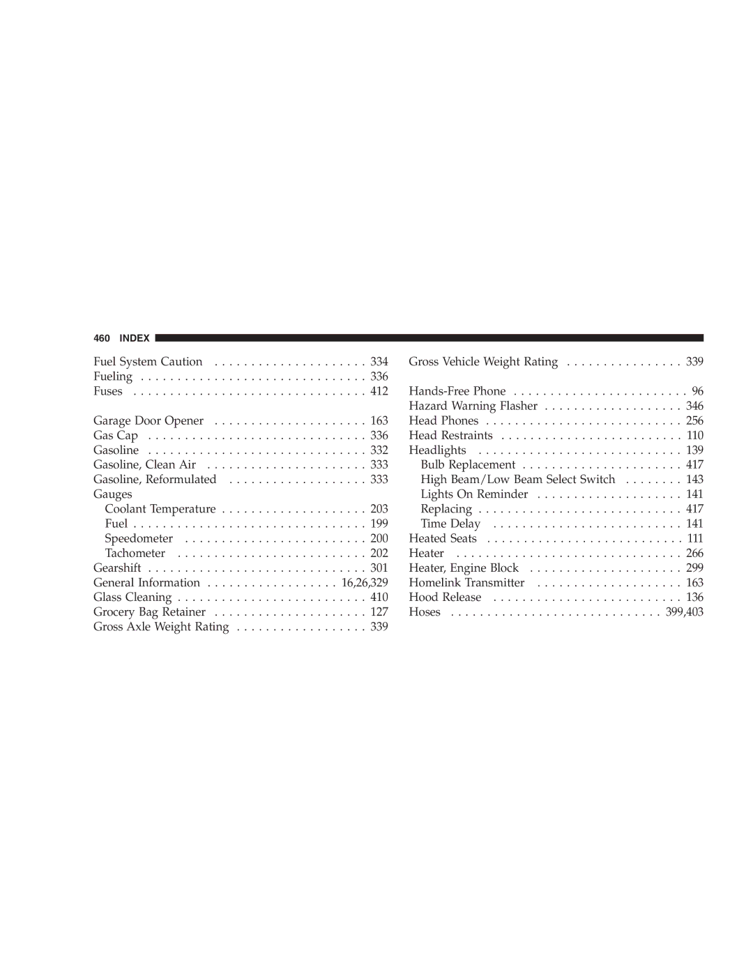 Chrysler 2005 Town and Country manual Index 