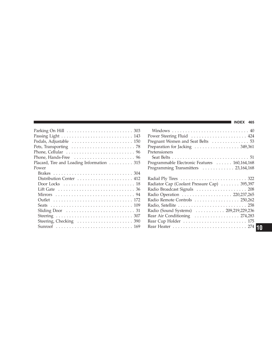 Chrysler 2005 Town and Country manual Index 