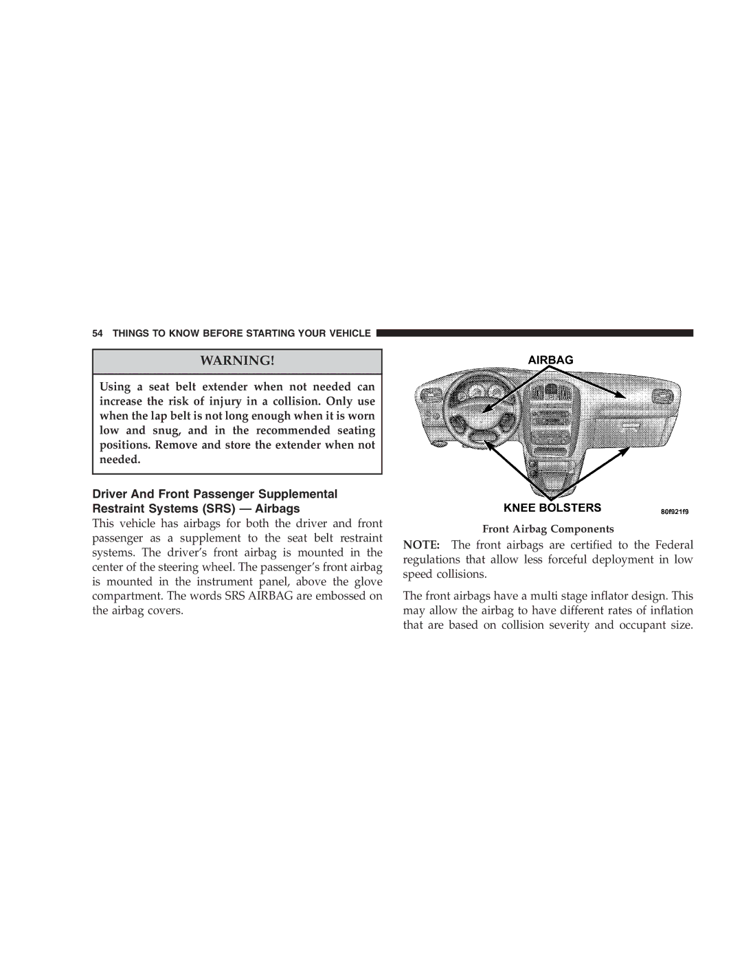 Chrysler 2005 Town and Country manual Front Airbag Components 