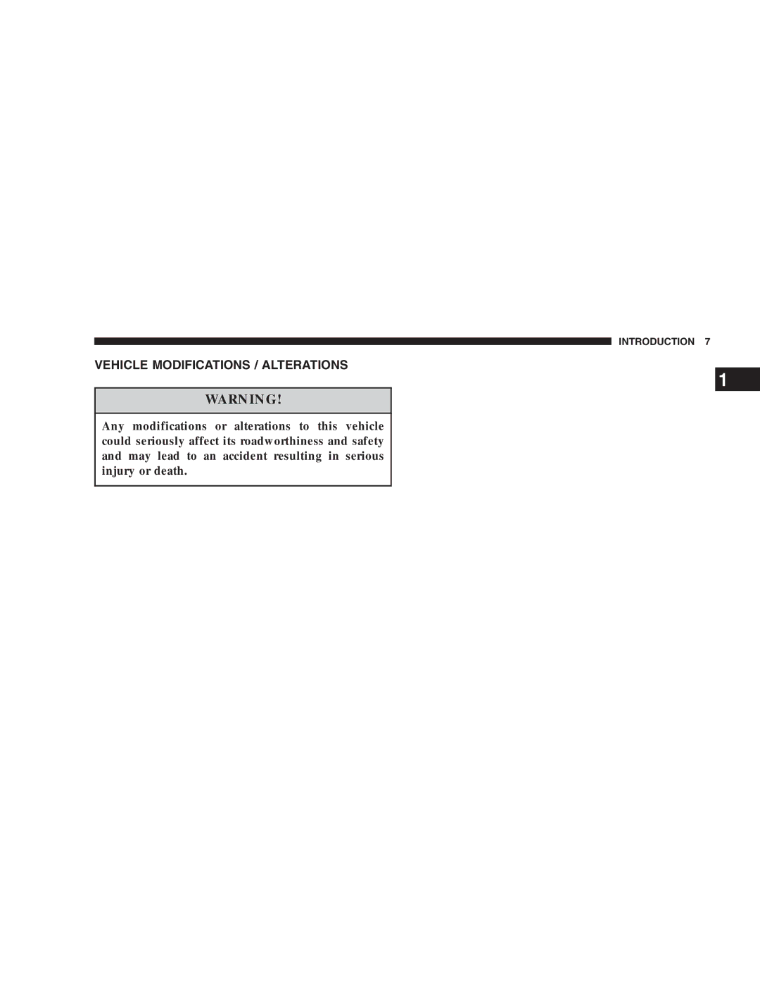 Chrysler 2005 Town and Country manual Vehicle Modifications / Alterations 