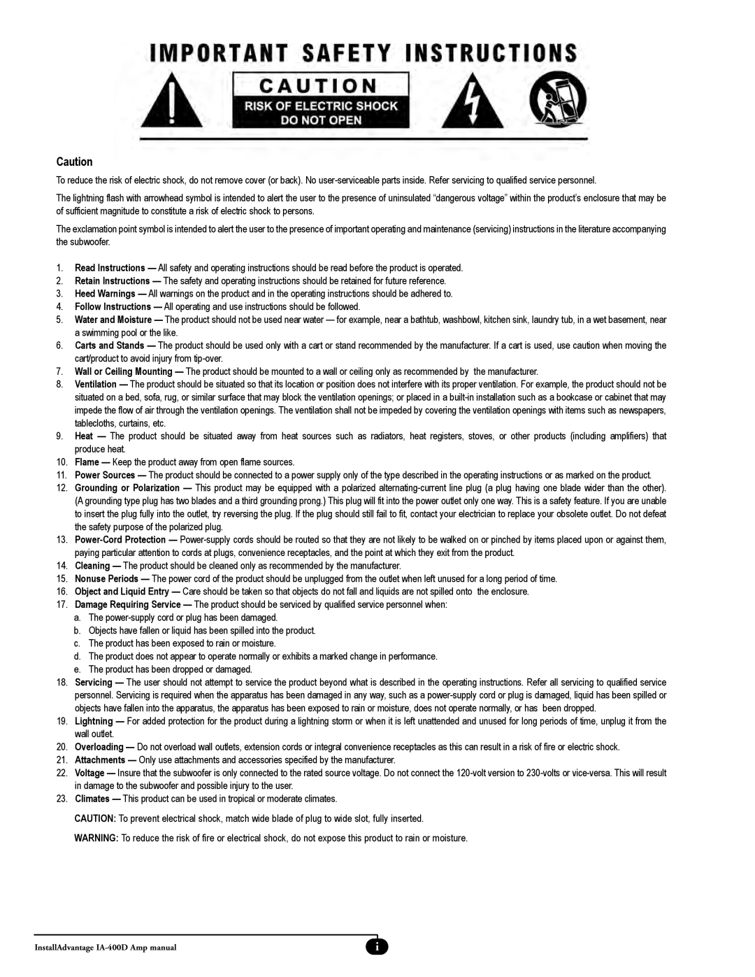 Chrysler IA-IWS1 InstallAdvantage IA-400D Amp manual 