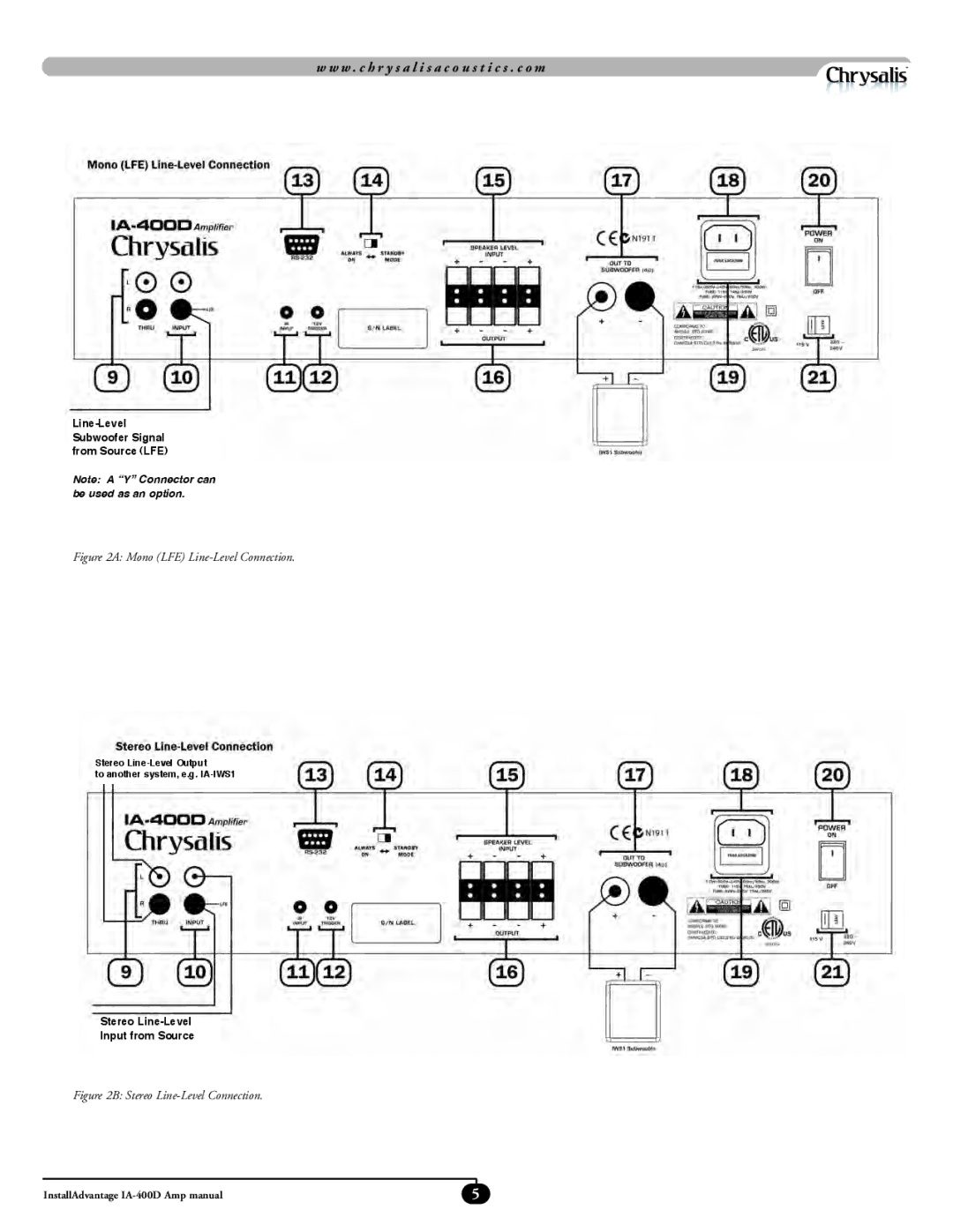 Chrysler IA-400D, IA-IWS1 manual Mono LFE Line-Level Connection 