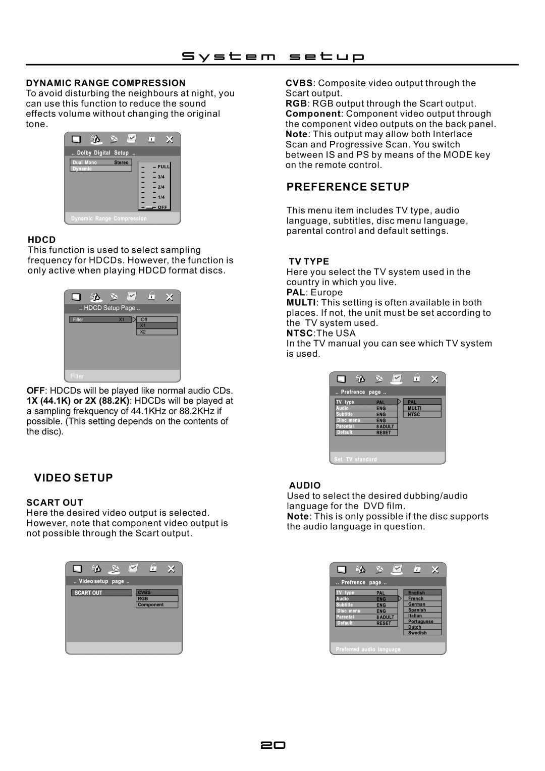 Cilo C-101 manual Video Setup, Preference Setup 