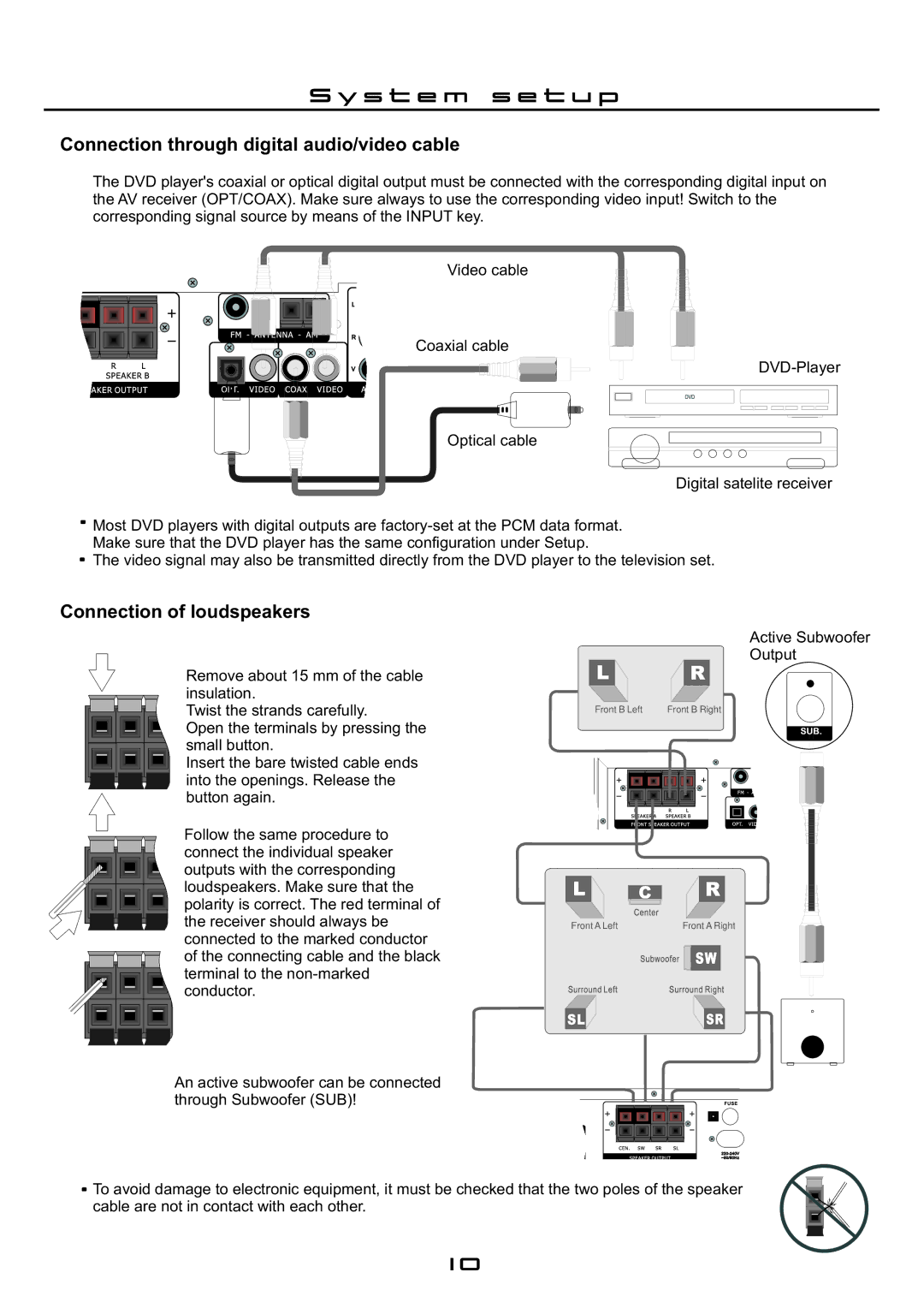 Cilo C-102 manual Connection through digital audio/video cable, Connection of loudspeakers 