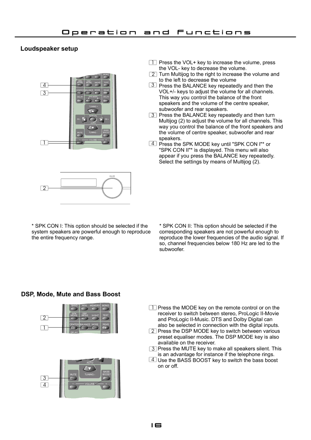 Cilo C-102 manual Loudspeaker setup, DSP, Mode, Mute and Bass Boost 