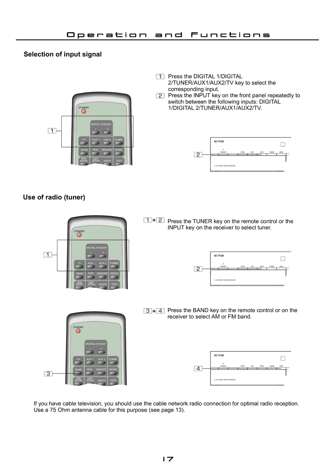 Cilo C-102 manual Selection of input signal, Use of radio tuner 