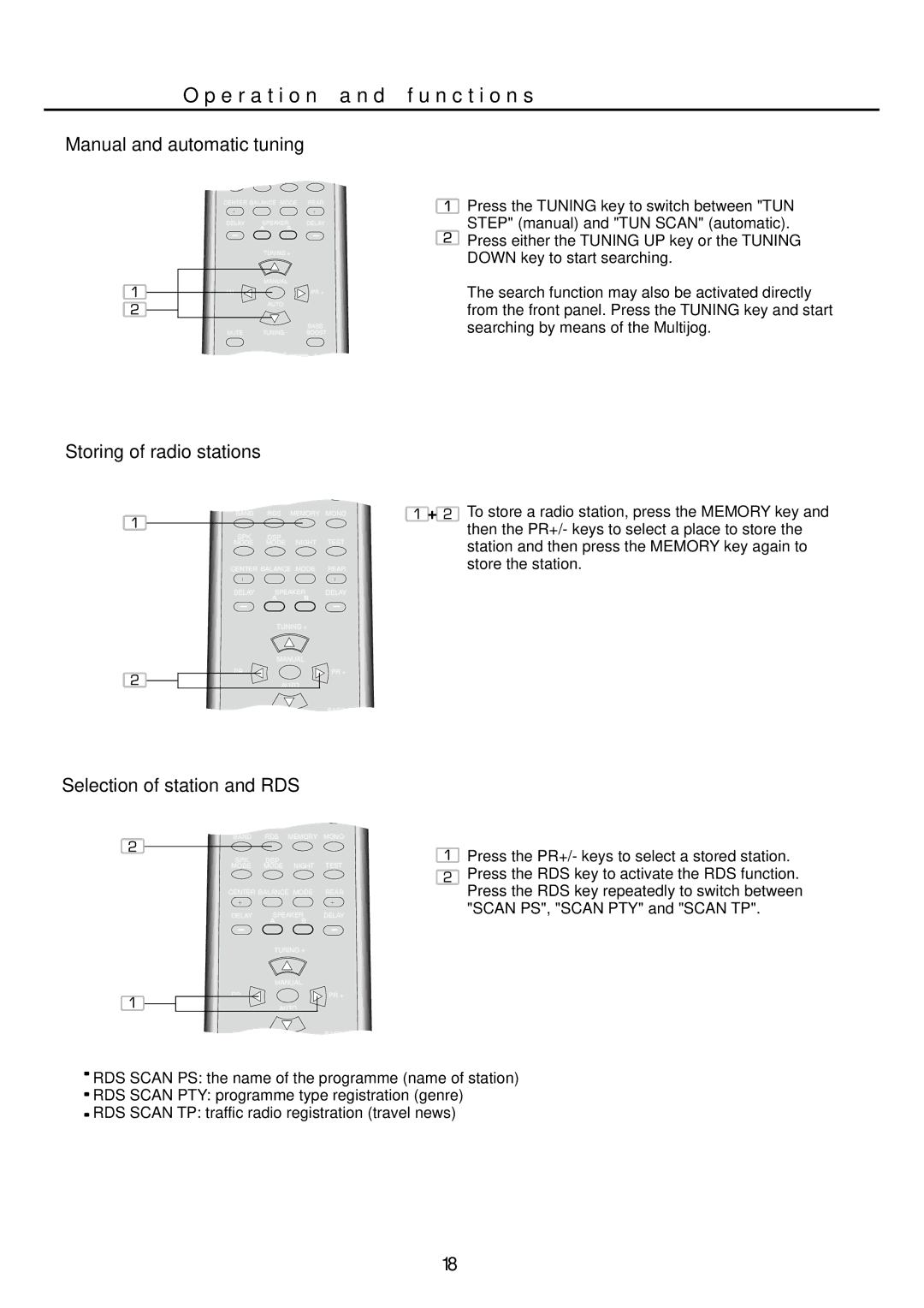 Cilo C-102 manual Manual and automatic tuning, Storing of radio stations, Selection of station and RDS 