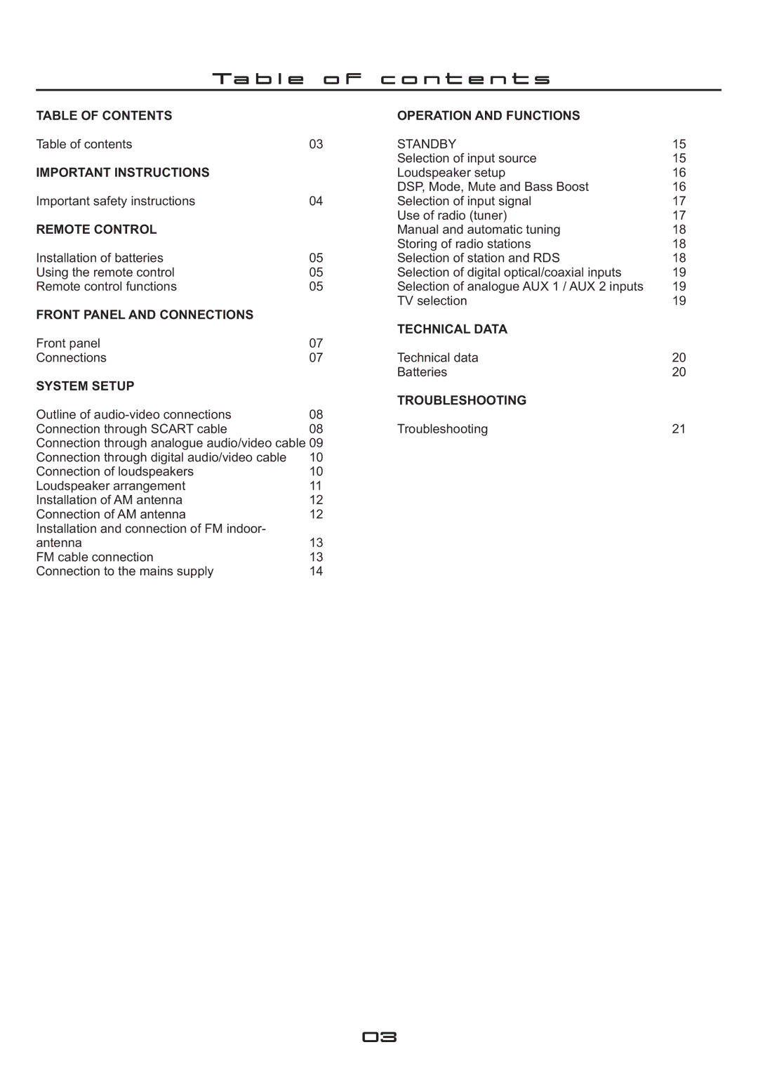 Cilo C-102 manual Ta b l e o f c o n t e n t s, Important Instructions 