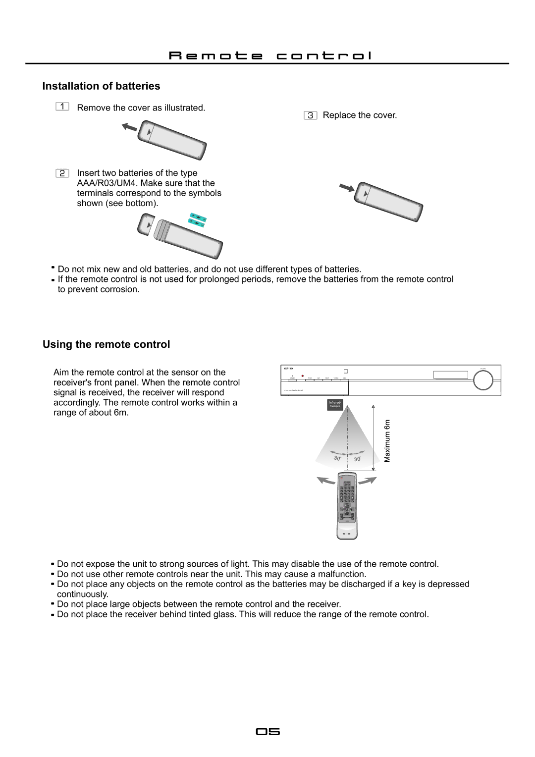 Cilo C-102 manual M o t e c o n t r o l, Installation of batteries, Using the remote control 