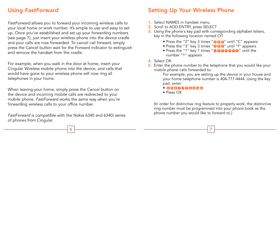 Cingular 6340i manual Using FastForward, Setting Up Your Wireless Phone 