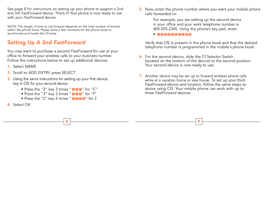 Cingular 6340i manual Setting Up a 2nd FastForward 