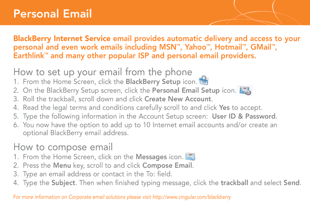 Cingular 8800 manual Personal Email, How to set up your email from the phone, How to compose email 