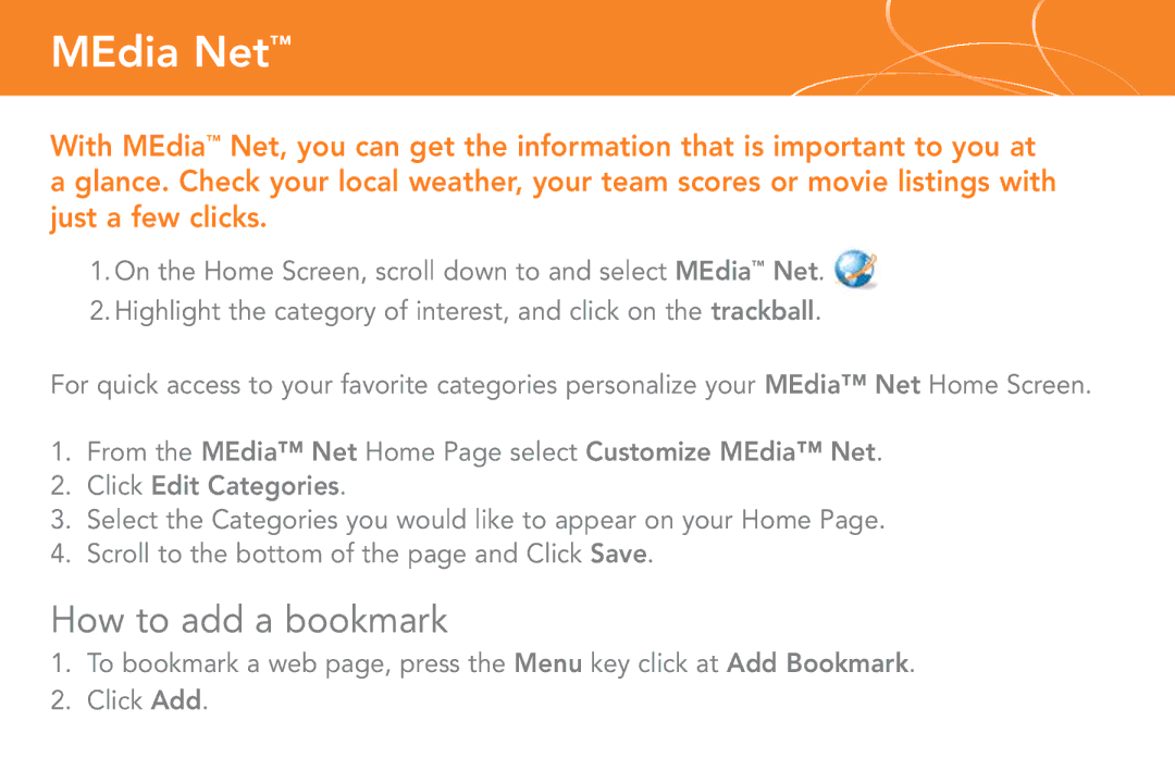 Cingular 8800 manual MEdia Net, How to add a bookmark 