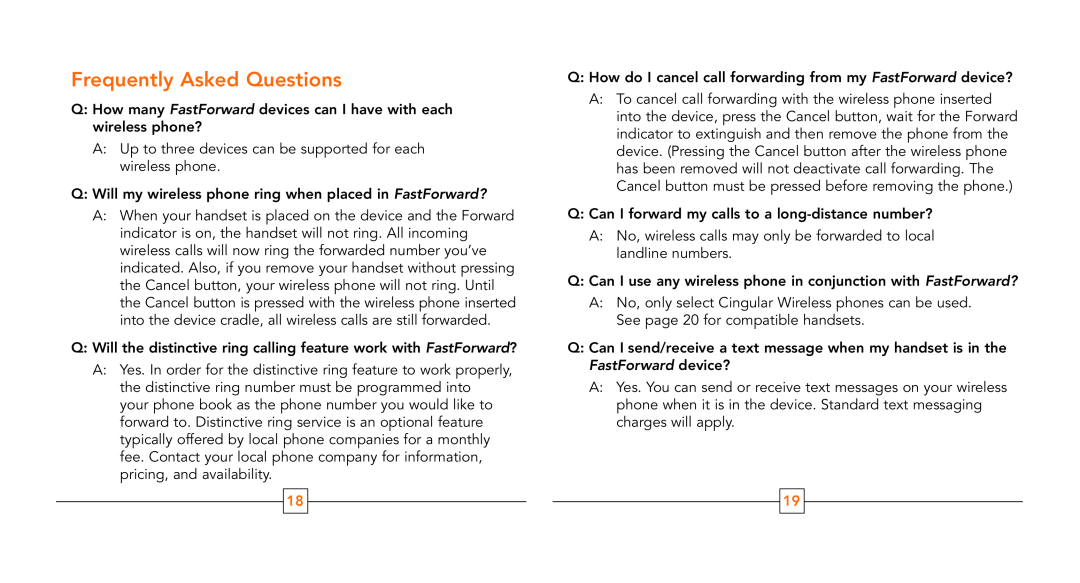 Cingular T62u, T61z, T316, T226, T306, T68m, T68i manual Frequently Asked Questions 