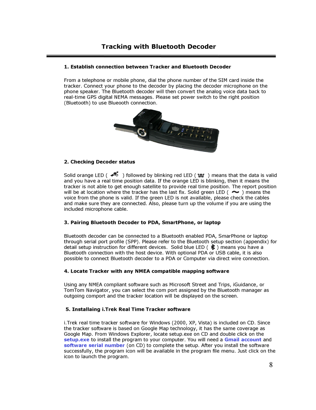 Cingular TR-1 manual Tracking with Bluetooth Decoder 