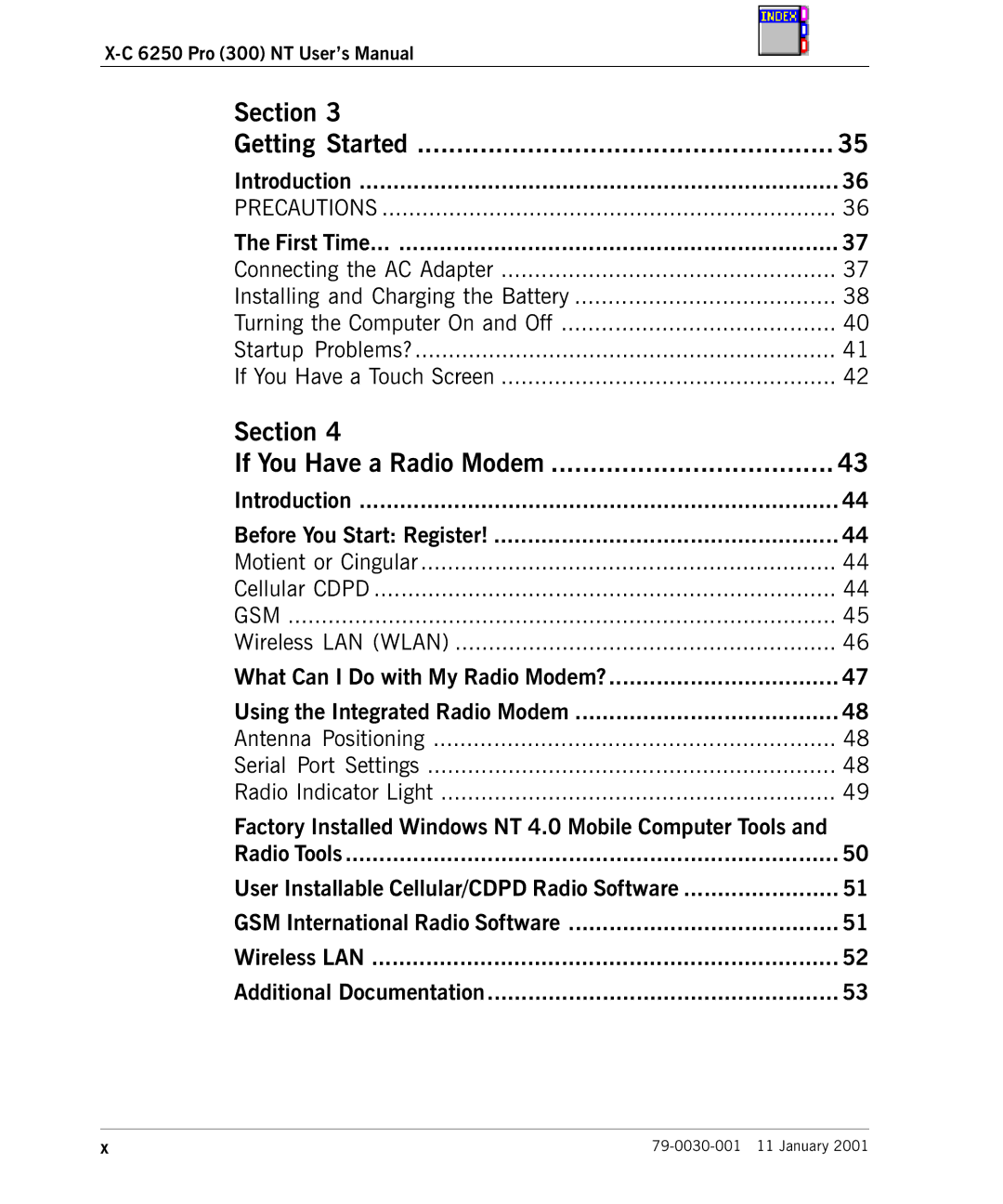 Cingular X-C 6250 Pro (300) manual Section Getting Started, Section If You Have a Radio Modem, Introduction 