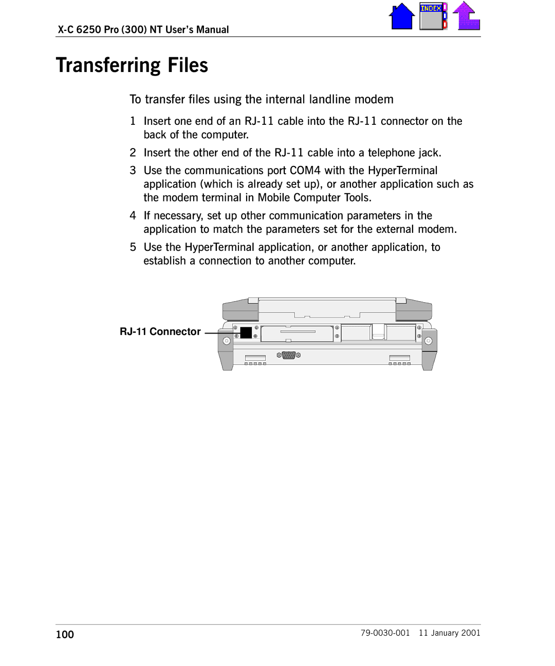 Cingular X-C 6250 Pro (300) manual Transferring Files, To transfer files using the internal landline modem 