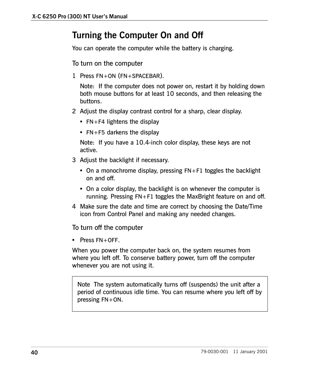 Cingular X-C 6250 Pro (300) manual Turning the Computer On and Off, To turn on the computer, To turn off the computer 