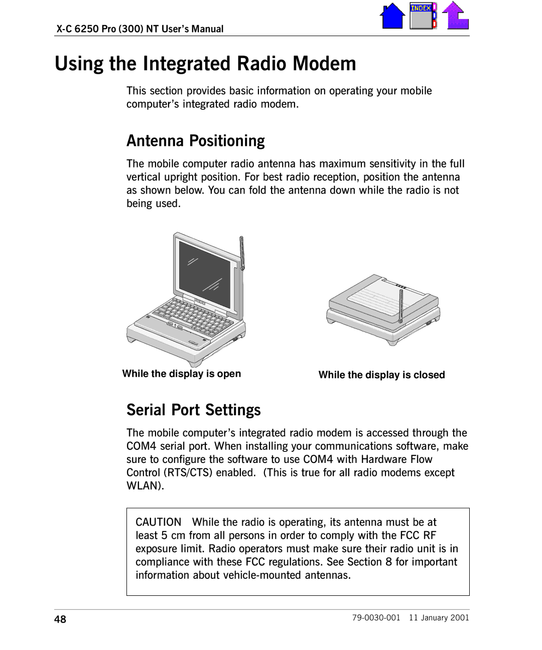 Cingular X-C 6250 Pro (300) manual Using the Integrated Radio Modem, Antenna Positioning, Serial Port Settings 