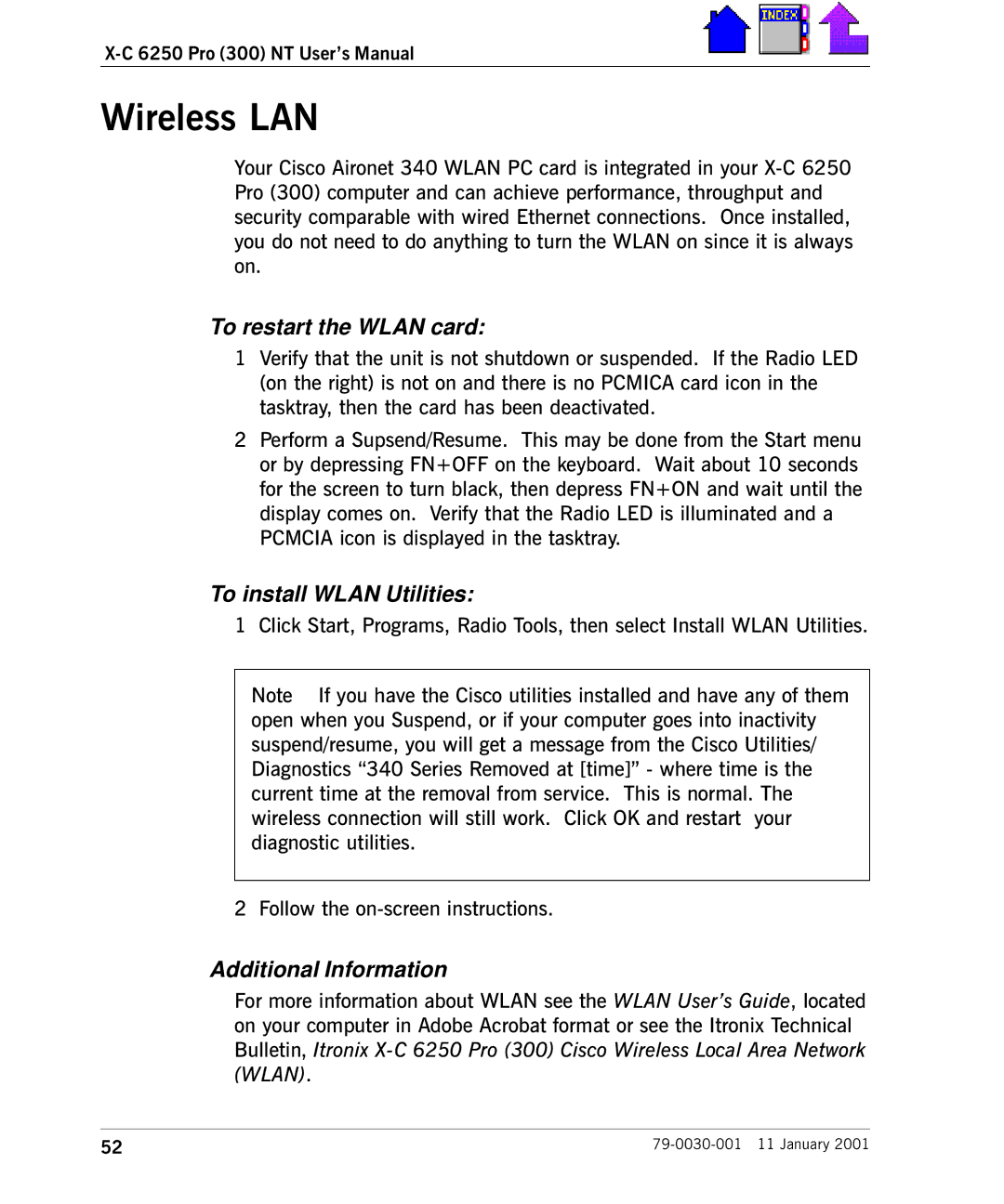 Cingular X-C 6250 Pro (300) manual Wireless LAN, To restart the Wlan card 