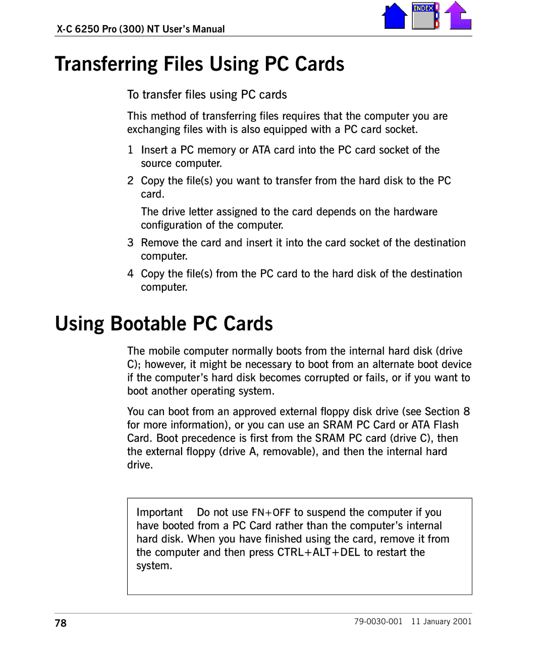 Cingular X-C 6250 Pro (300) Transferring Files Using PC Cards, Using Bootable PC Cards, To transfer files using PC cards 