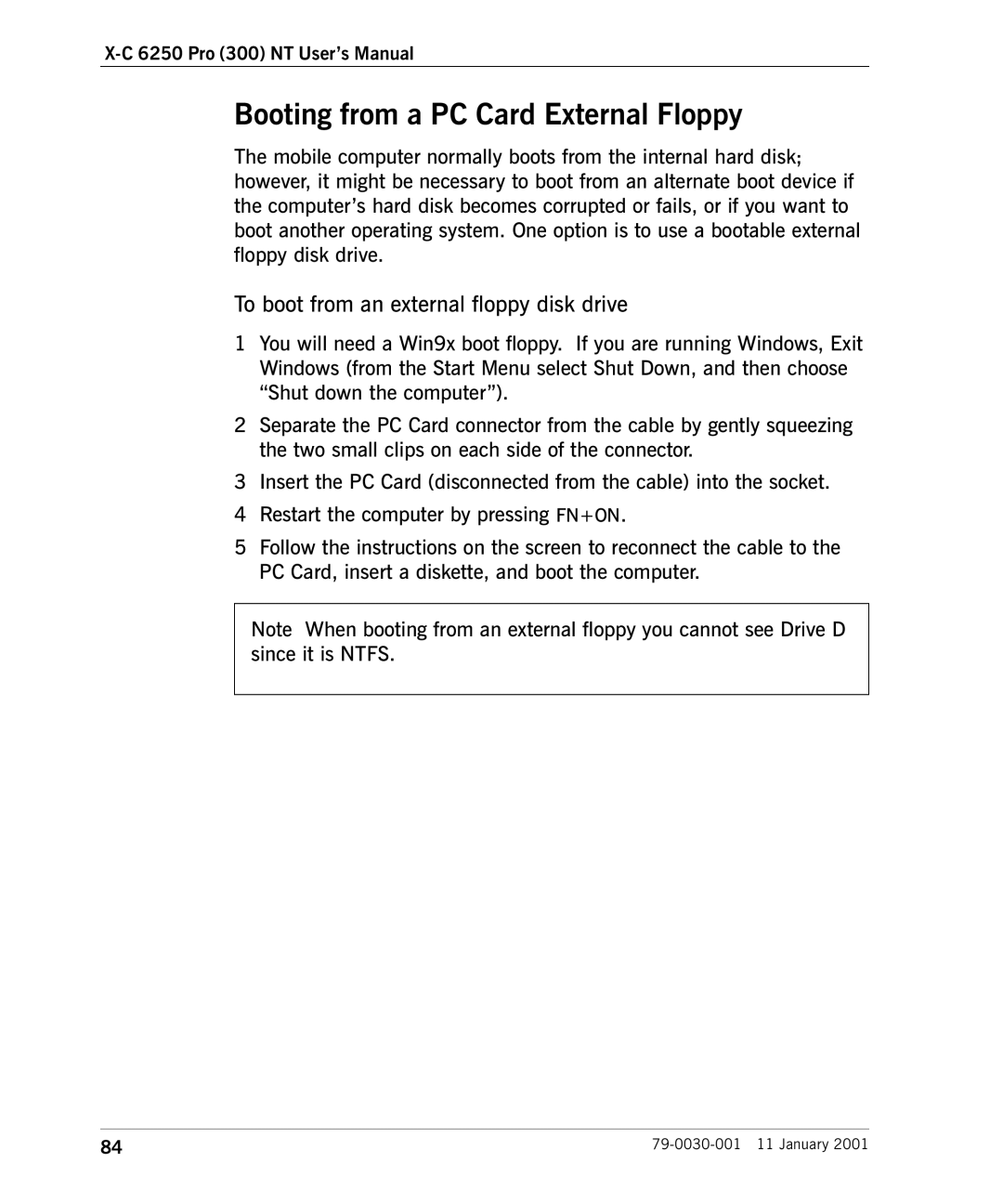 Cingular X-C 6250 Pro (300) manual Booting from a PC Card External Floppy, To boot from an external floppy disk drive 