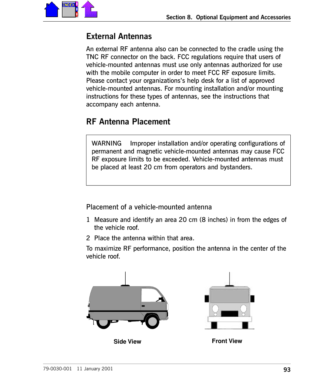 Cingular X-C 6250 Pro (300) manual External Antennas, RF Antenna Placement, Placement of a vehicle-mounted antenna 