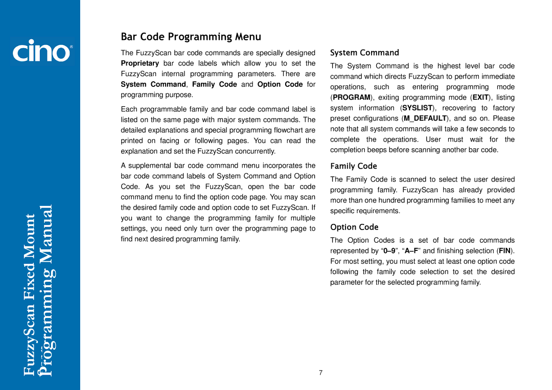 Cino FM400 manual Bar Code Programming Menu, System Command 