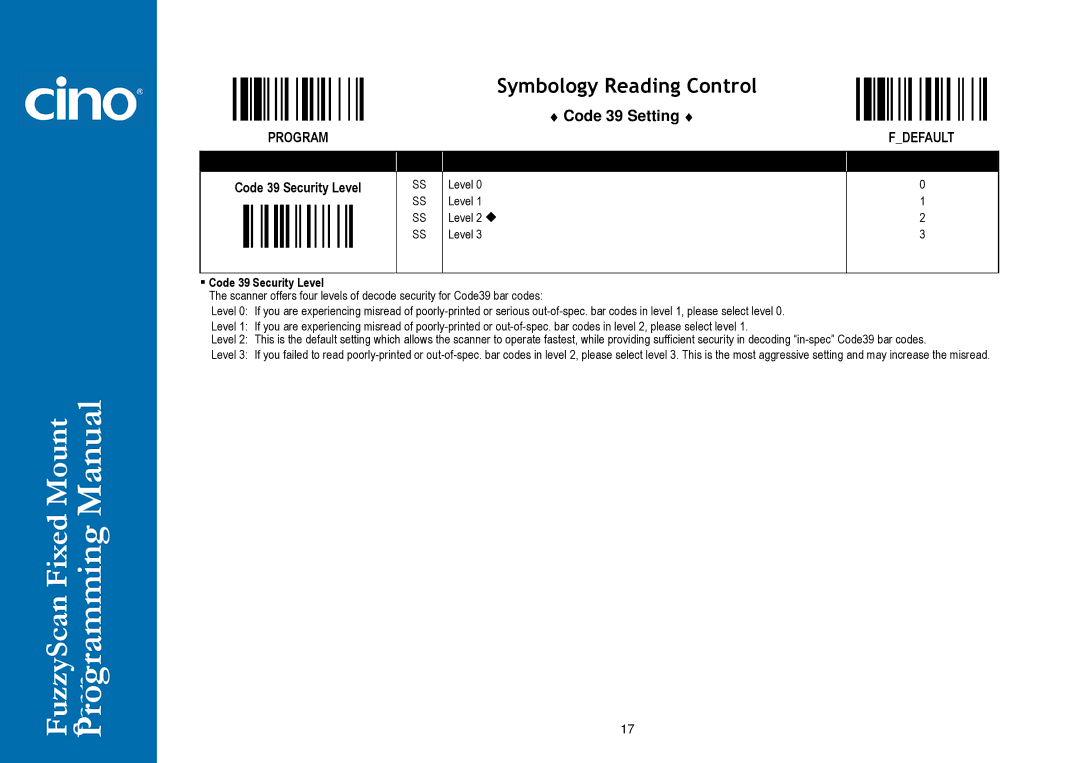 Cino FM400 manual Code 39 Setting 