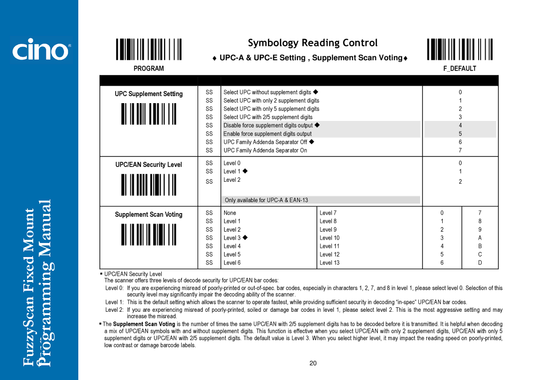 Cino FM400 manual UPC-A & UPC-E Setting , Supplement Scan Voting 