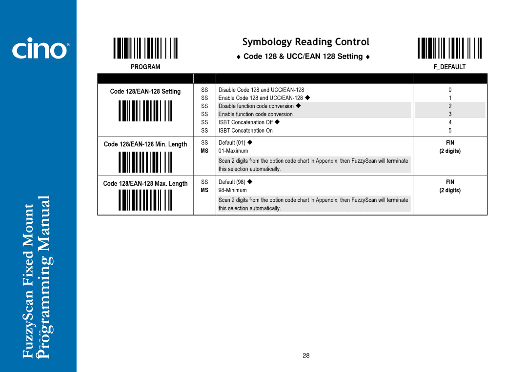 Cino FM400 manual Code 128 & UCC/EAN 128 Setting 