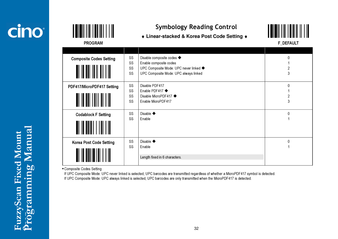 Cino FM400 manual Linear-stacked & Korea Post Code Setting 