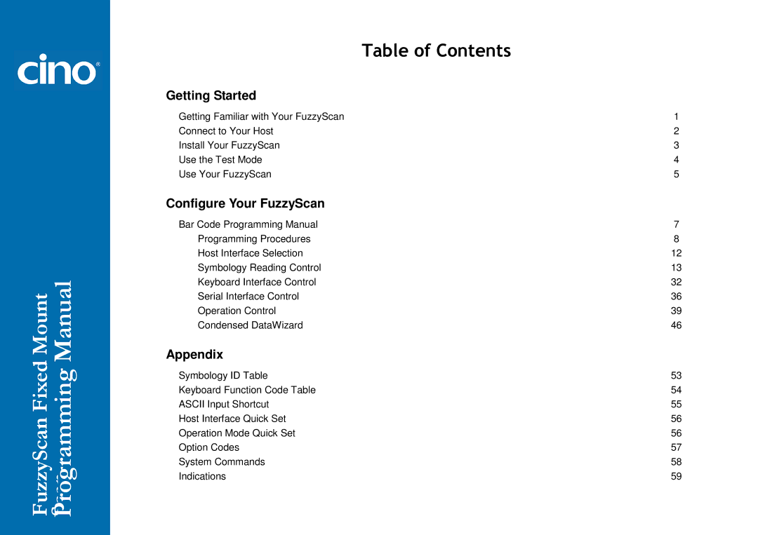 Cino FM400 manual Table of Contents 