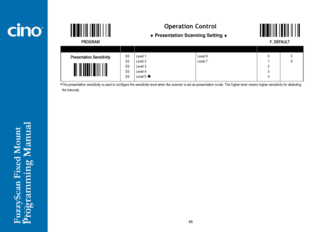 Cino FM400 manual Presentation Scanning Setting, Presentation Sensitivity 