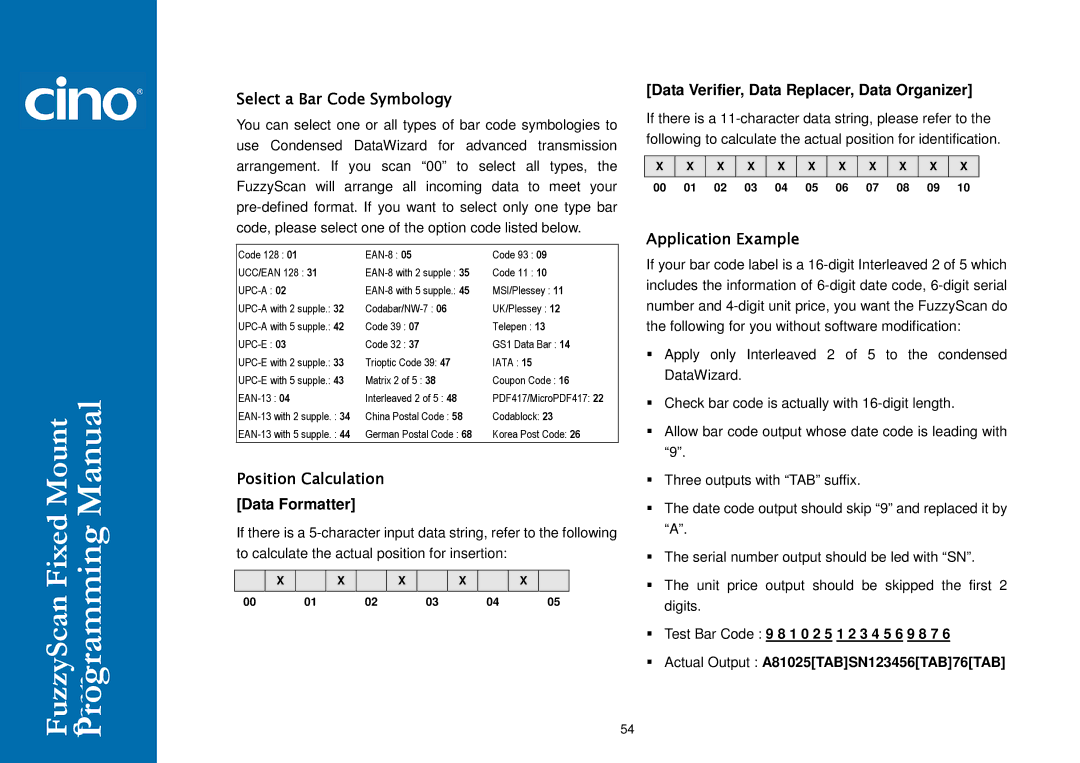 Cino FM400 manual Select a Bar Code Symbology 