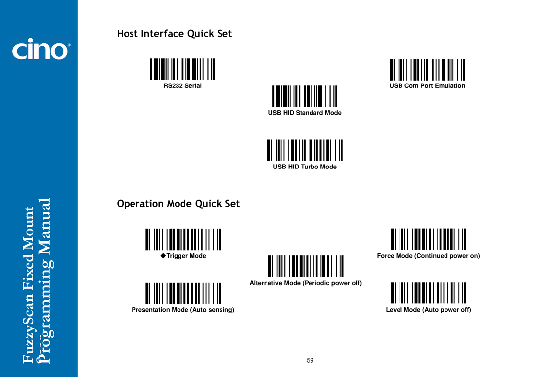 Cino FM400 manual Host Interface Quick Set, Operation Mode Quick Set 