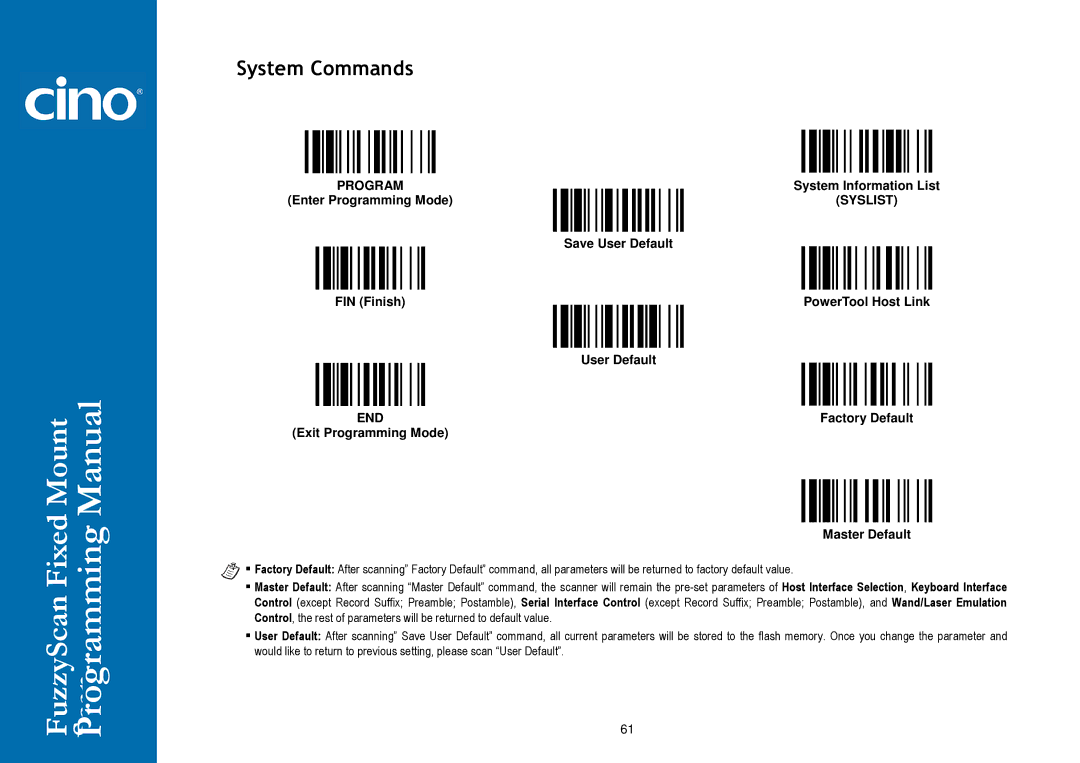 Cino FM400 manual System Commands, End 