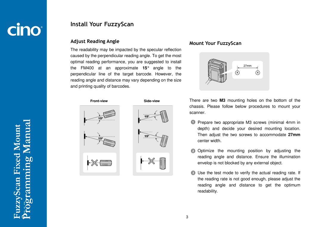 Cino FM400 manual Install Your FuzzyScan, Adjust Reading Angle 